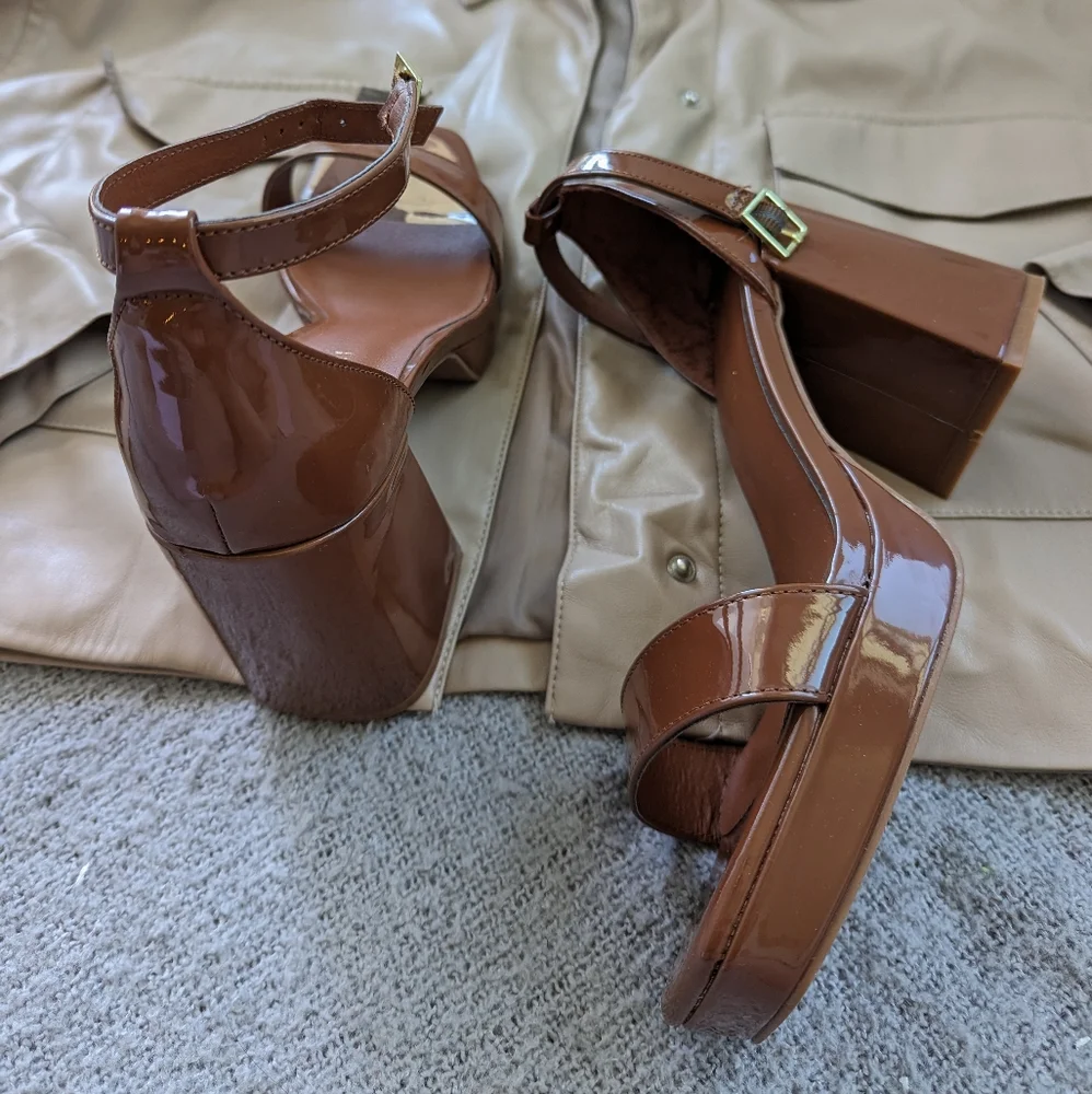 Madden Girl Francesca's Collections Brown Patent Block Heel Sandals
